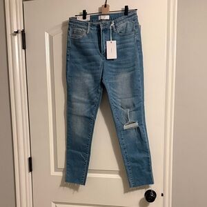 Classic Blue Skinny Jeans with Distressed Detail